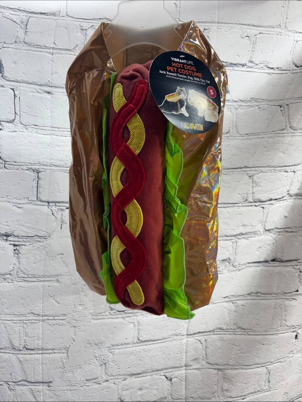 Vibrant Life Hot Dog Pet Costume - Small - Brown & Green